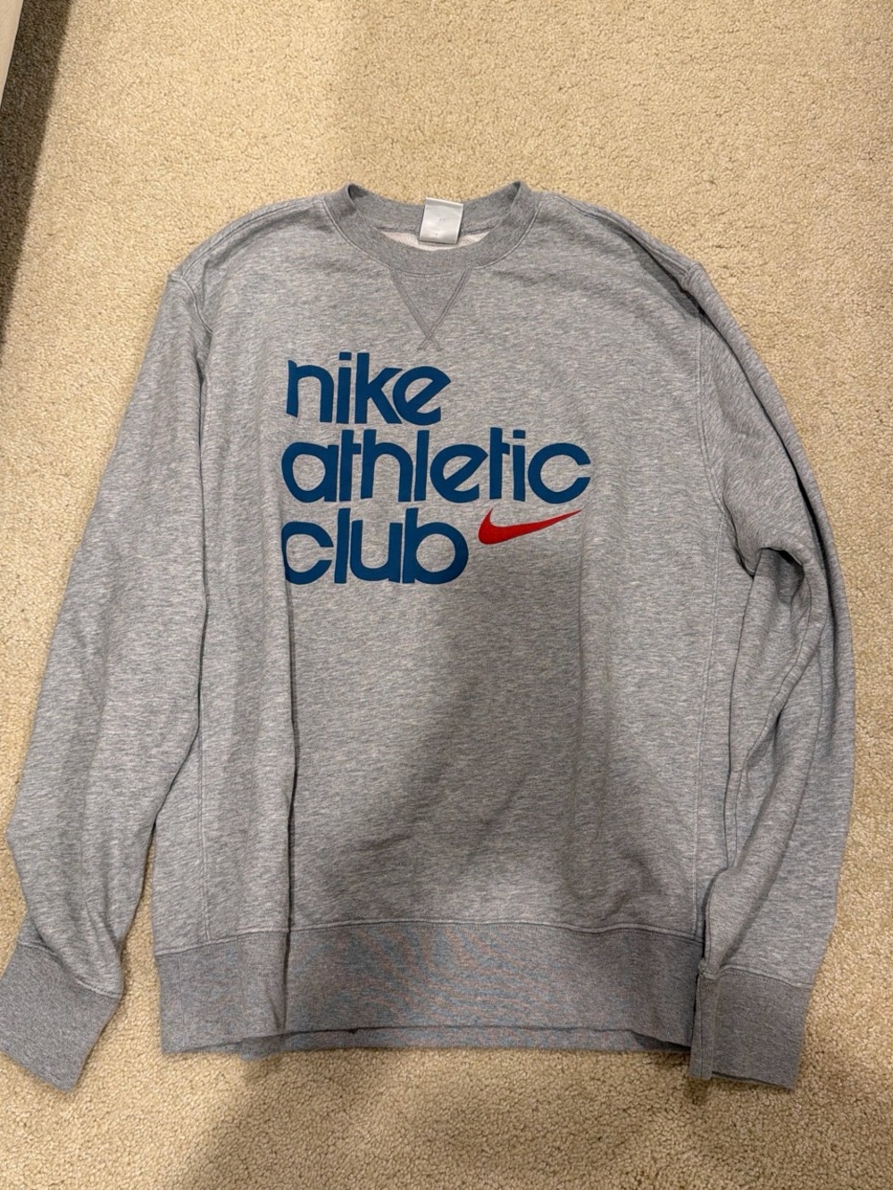 Nike Grey Crewneck Sweatshirt with Blue 'Athletic Club' and Red Swoosh